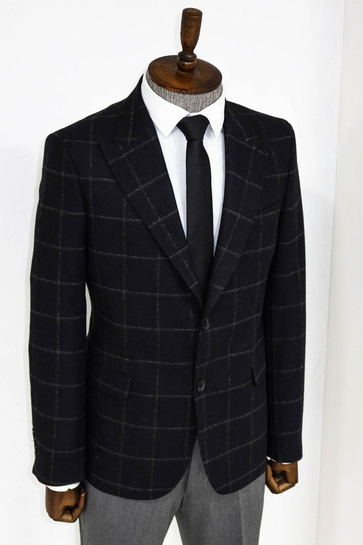 WSS Plaid Wool Black Men Blazer and Trousers Combination  - Union