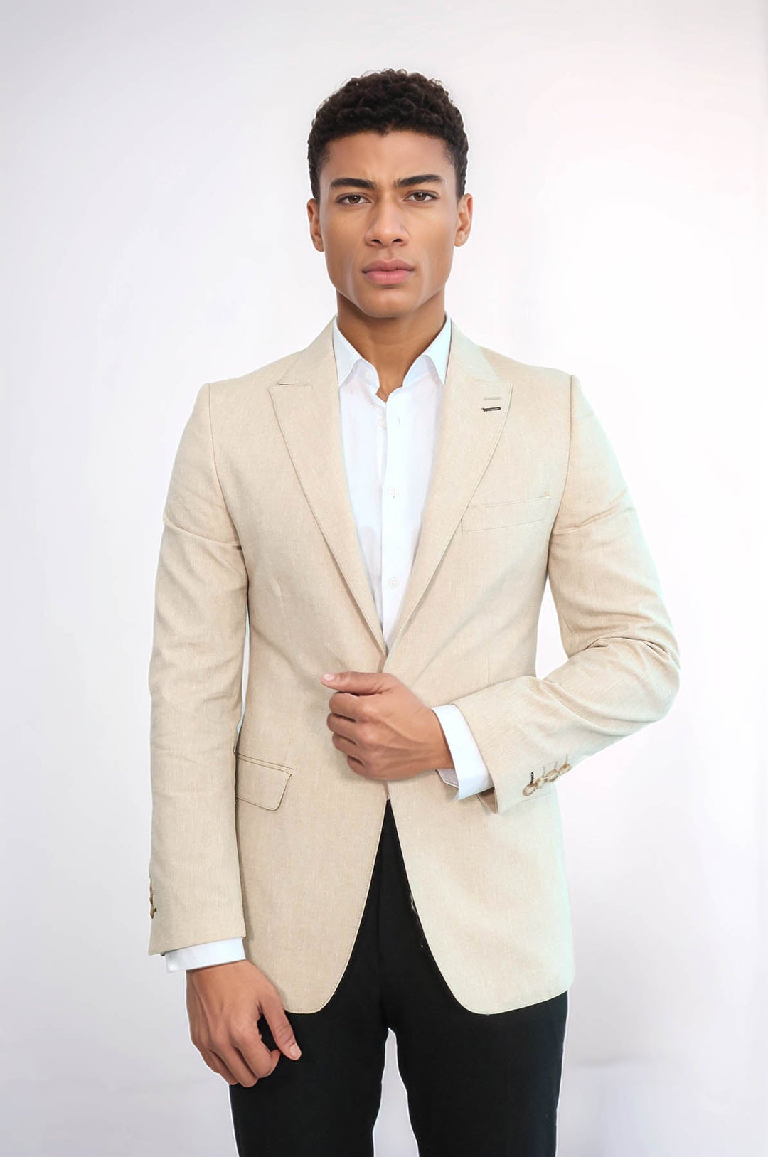 WSS Slim-Fit Peak Lapel Beige Jacket  - San Fernando