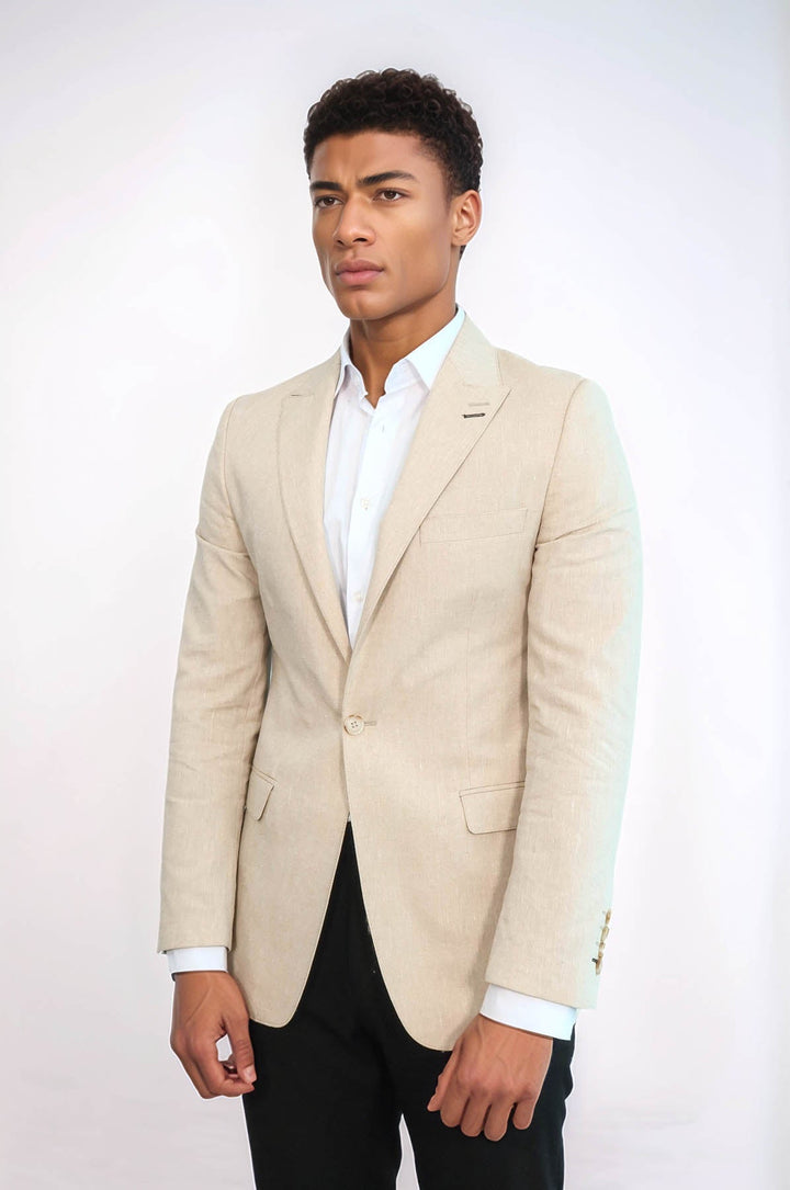 WSS Slim-Fit Peak Lapel Beige Jacket  - San Fernando