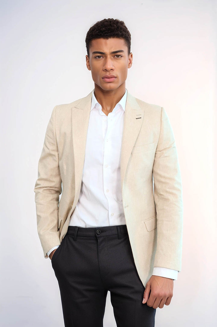 WSS Slim-Fit Peak Lapel Beige Jacket  - San Fernando