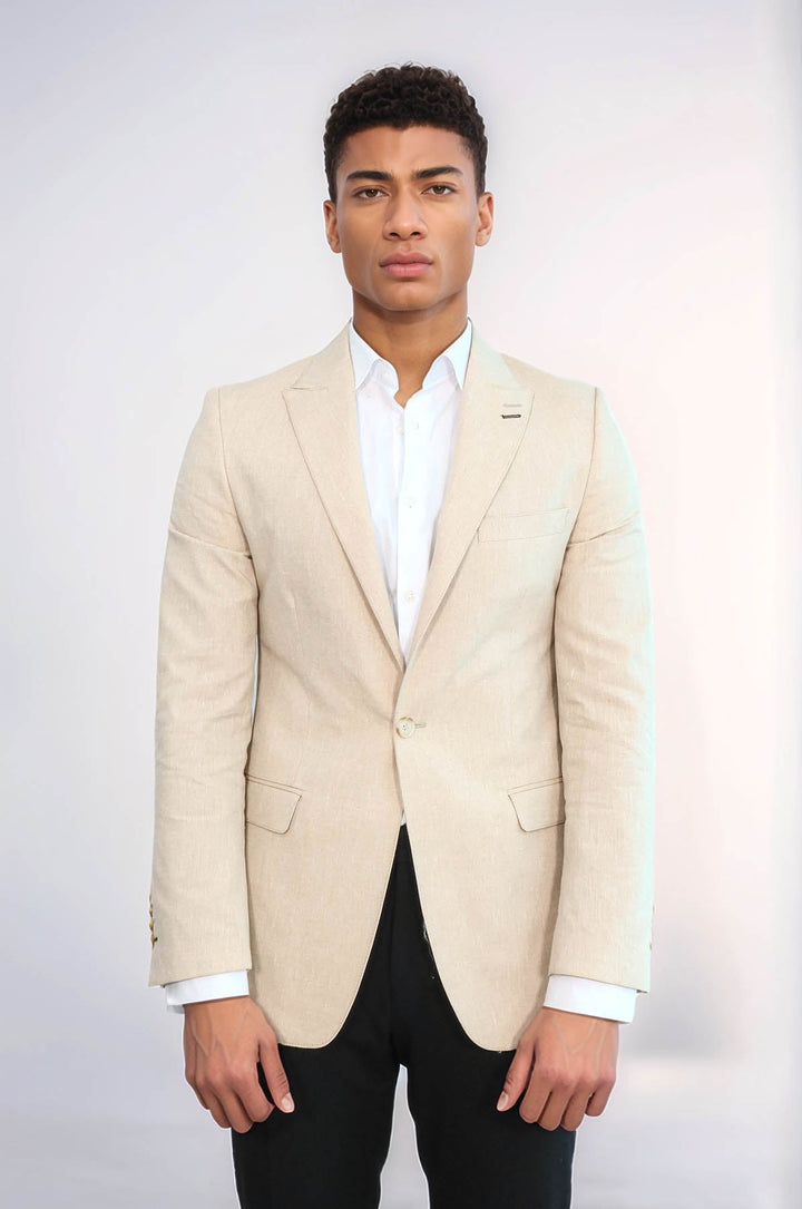WSS Slim-Fit Peak Lapel Beige Jacket  - San Fernando