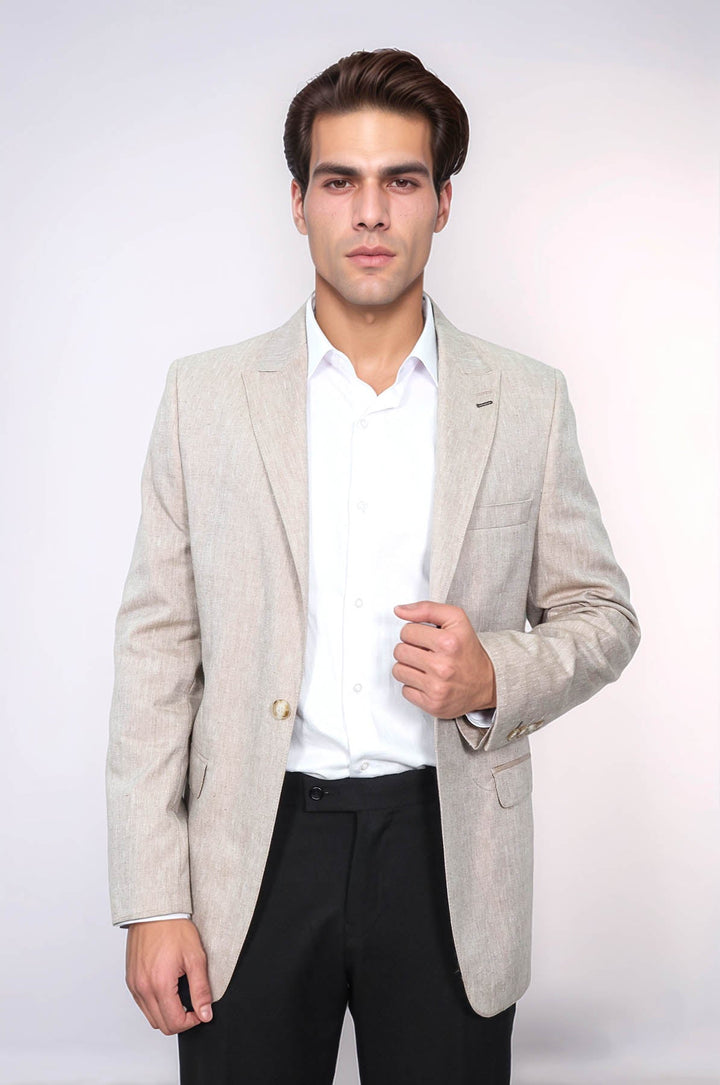 WSS Slim-Fit Peak Lapel Light Brown Jacket  - Alenquer