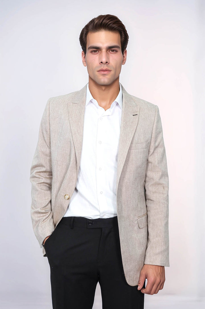 WSS Slim-Fit Peak Lapel Light Brown Jacket  - Alenquer