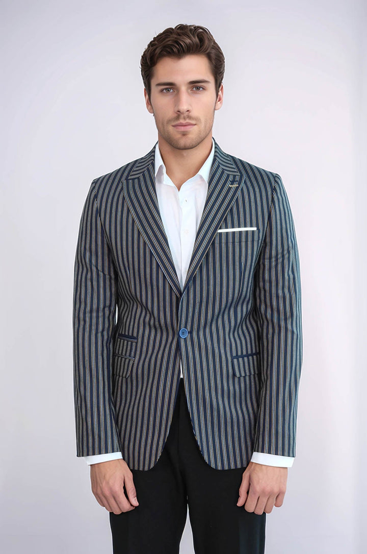 WSS Navy Blue Striped Slim-Fit Blazer  - Bloomington