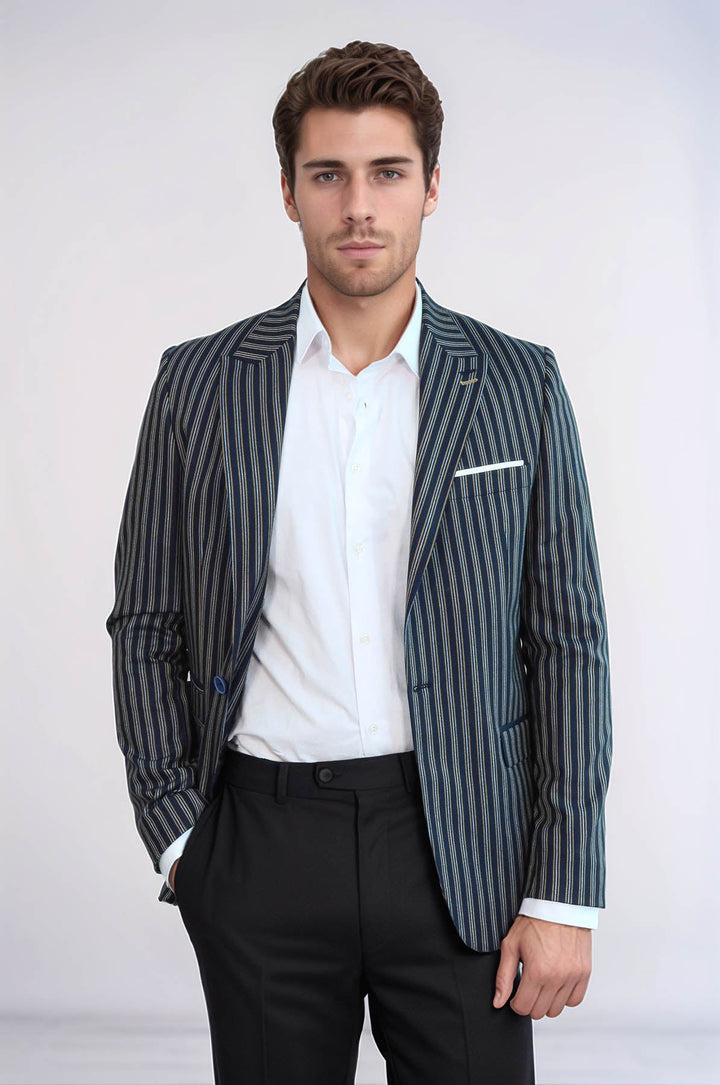 WSS Navy Blue Striped Slim-Fit Blazer  - Bloomington