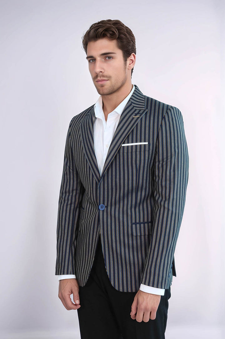 WSS Navy Blue Striped Slim-Fit Blazer  - Bloomington