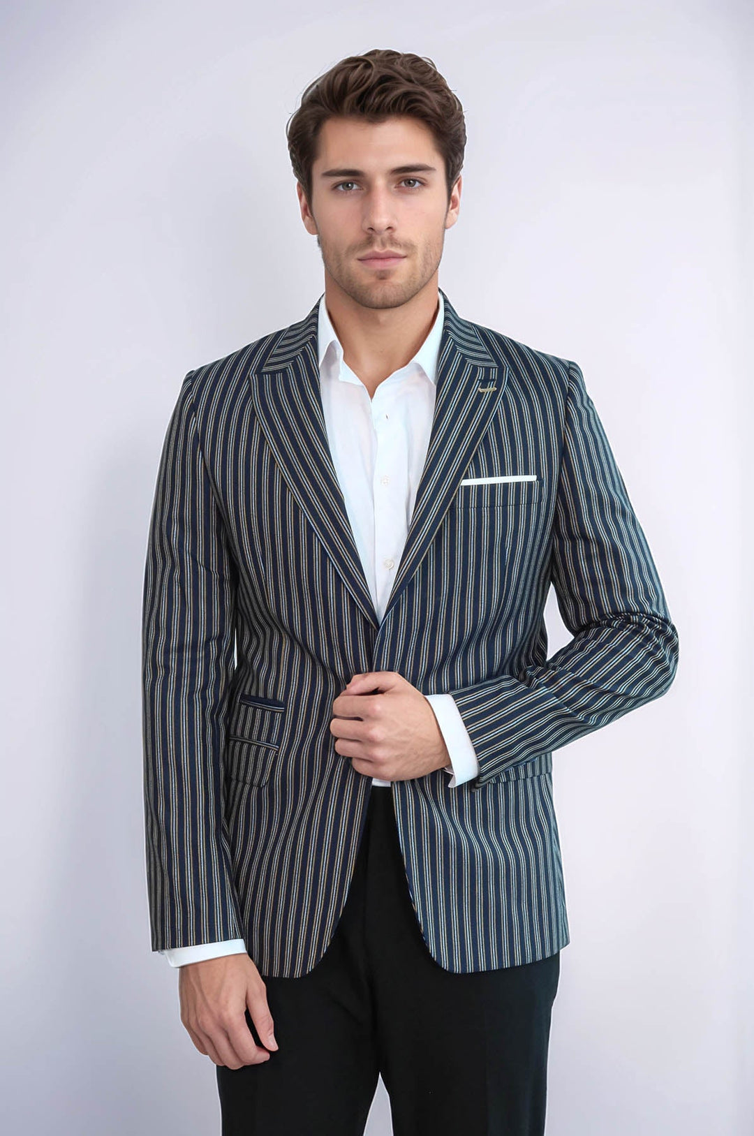 WSS Navy Blue Striped Slim-Fit Blazer  - Bloomington