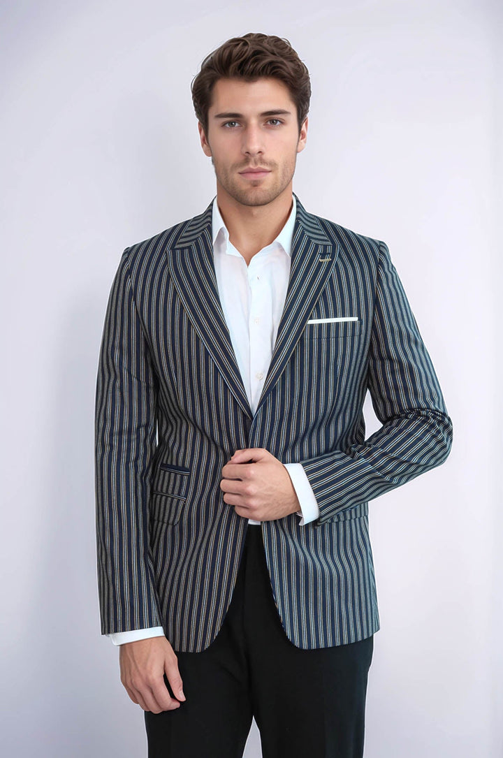WSS Navy Blue Striped Slim-Fit Blazer  - Bloomington