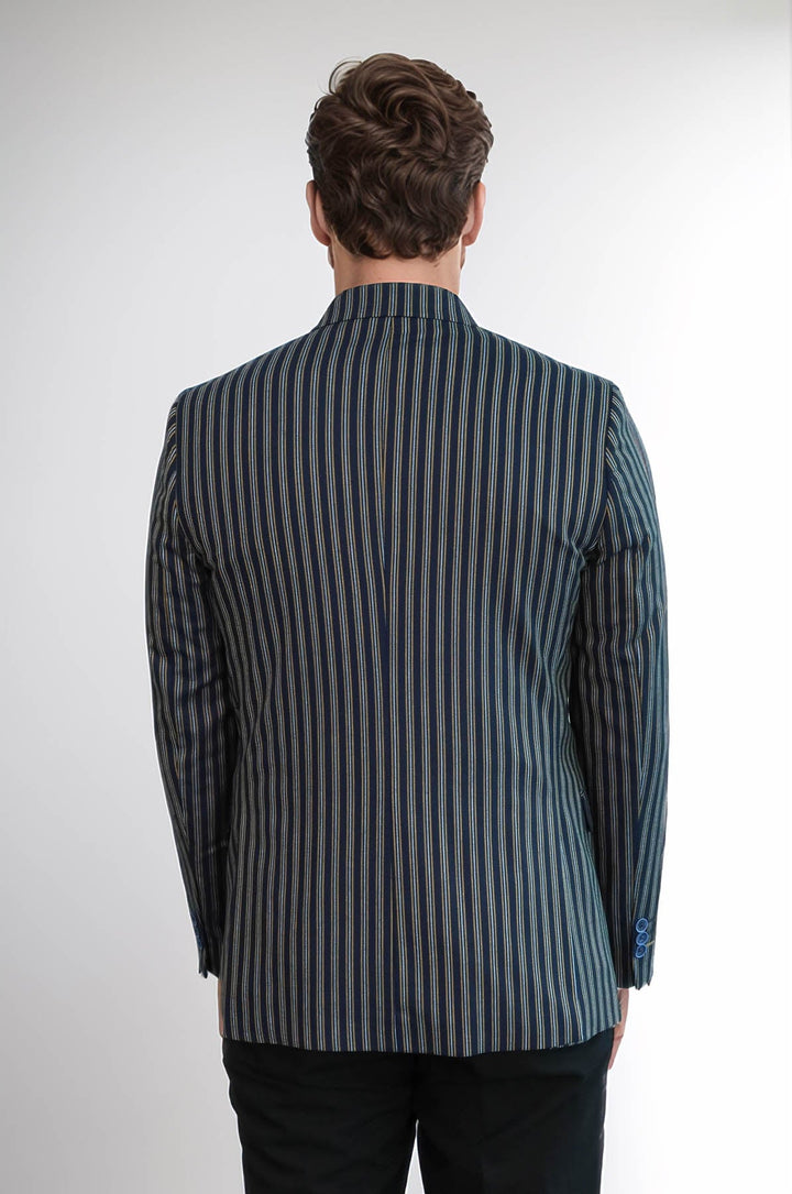 WSS Navy Blue Striped Slim-Fit Blazer  - Bloomington
