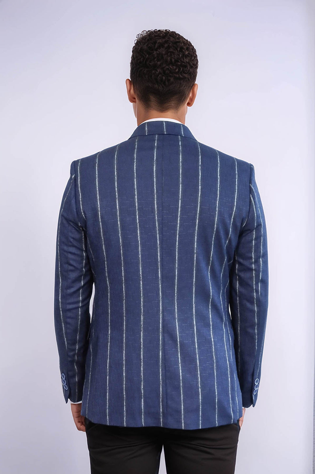 WSS Striped Slim-Fit Navy Blue Men Blazer  - Fresnillo
