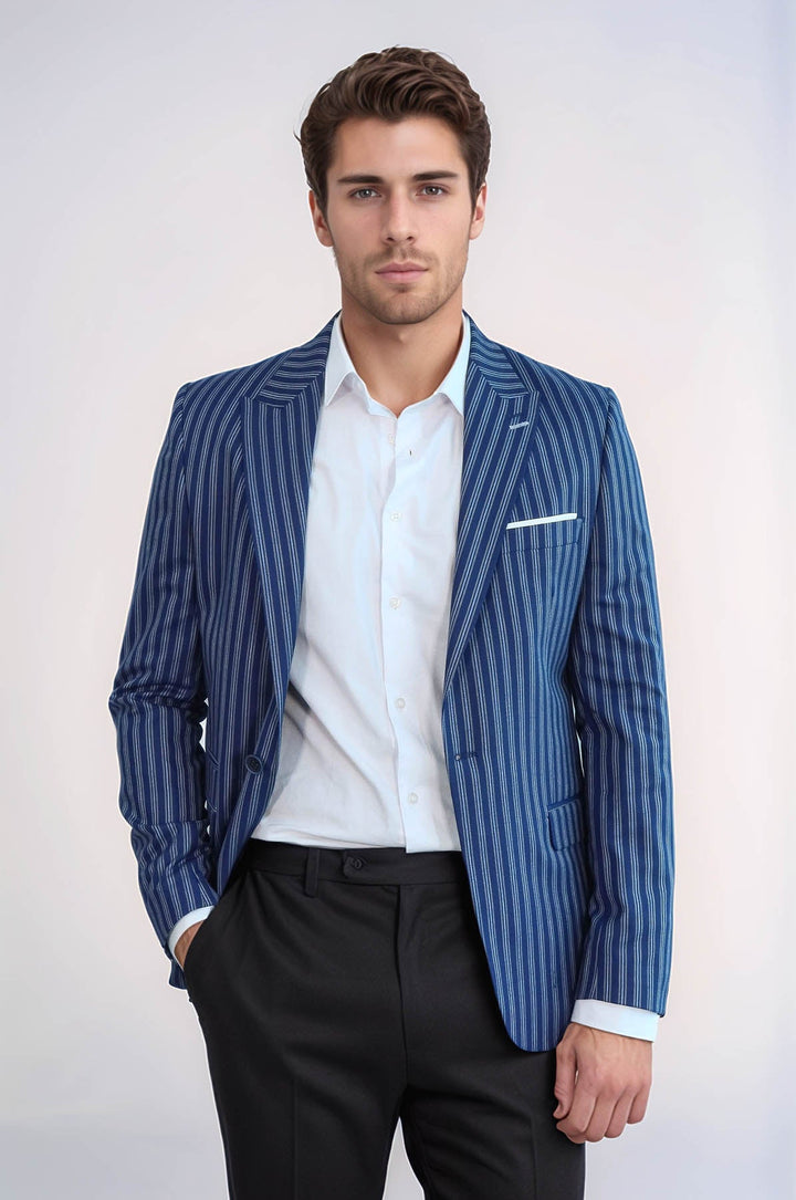 WSS Striped Blue Slim-Fit Blazer  - Zaandam