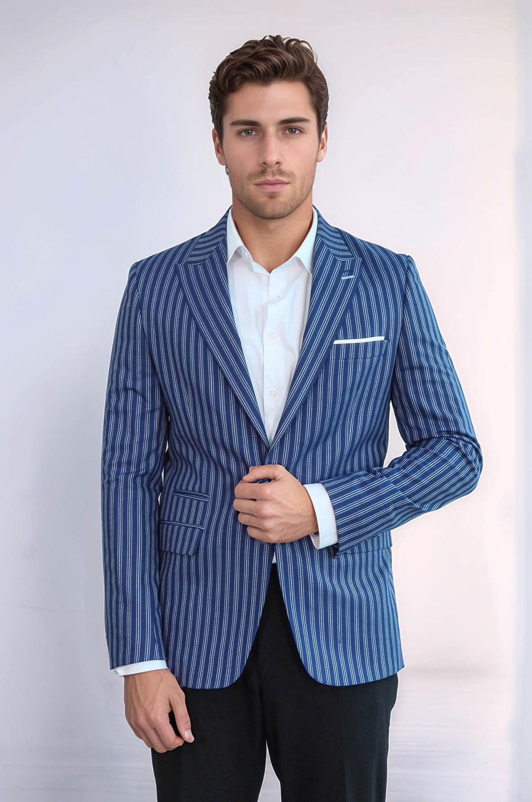WSS Striped Blue Slim-Fit Blazer  - Zaandam
