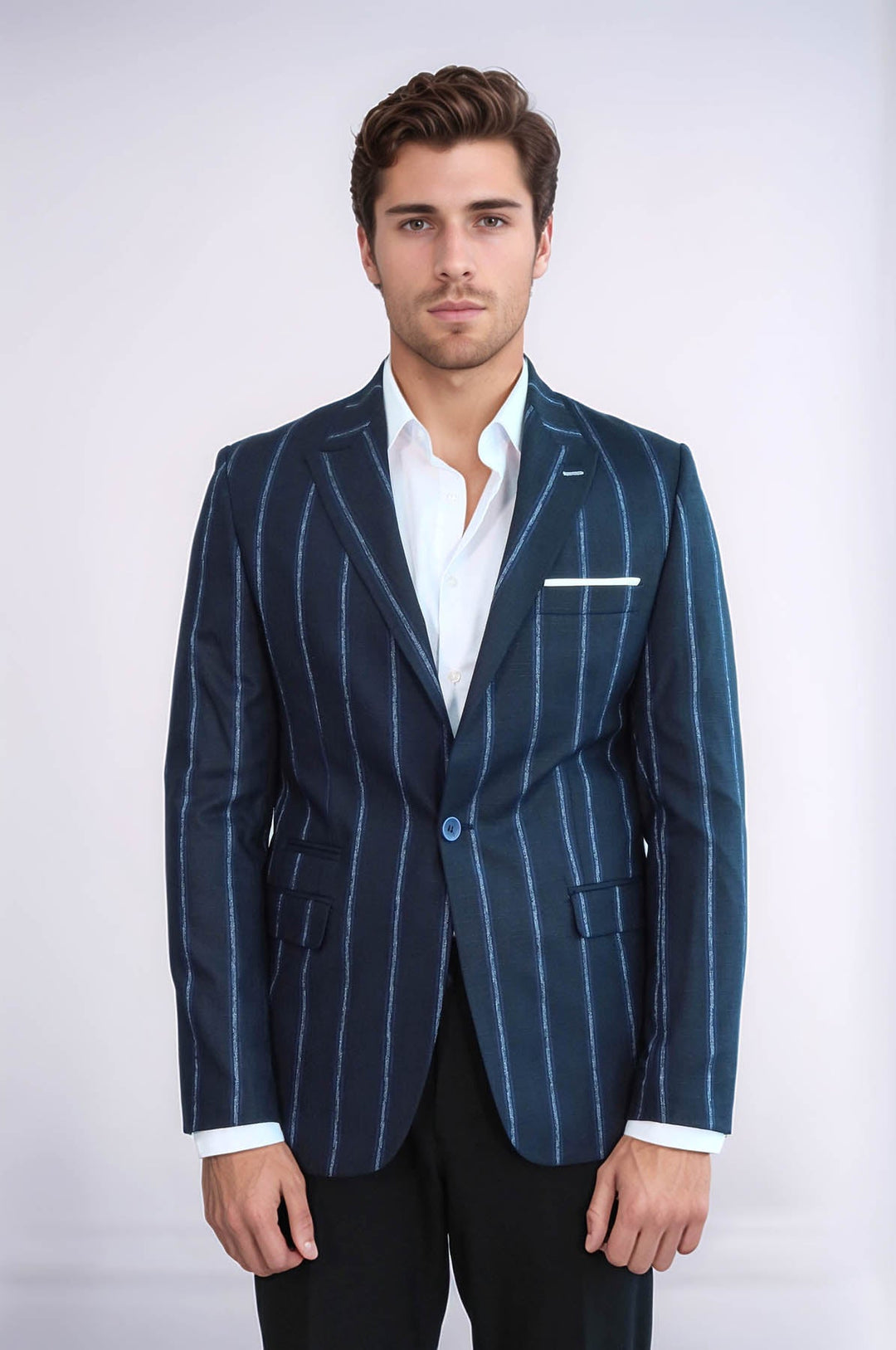 WSS Striped Dark Blue Slim-Fit Blazer  - Gent