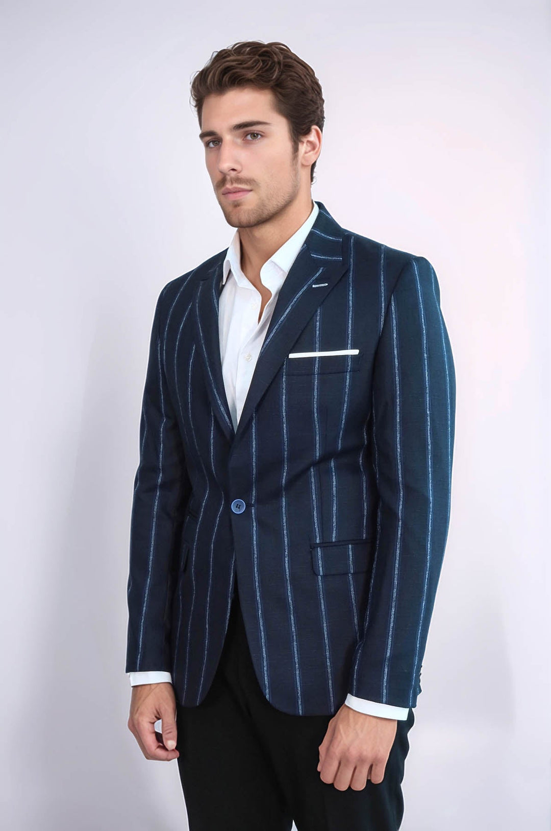 WSS Striped Dark Blue Slim-Fit Blazer  - Gent