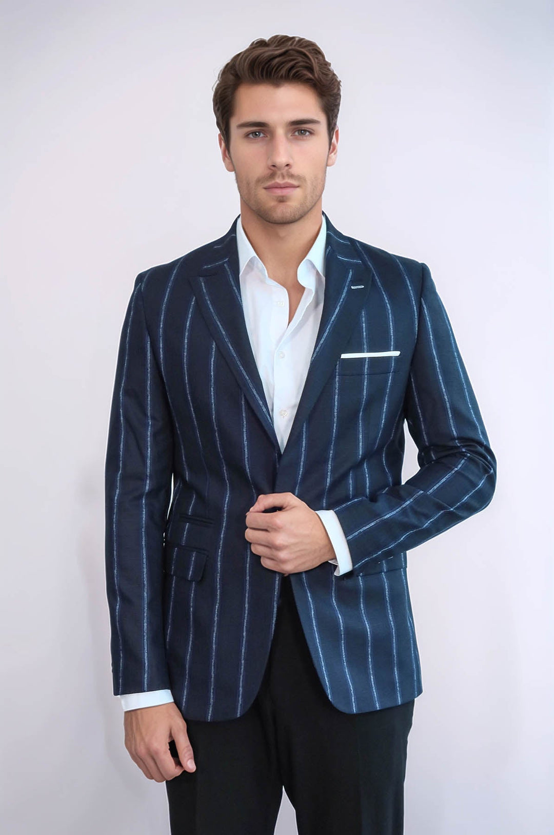 WSS Striped Dark Blue Slim-Fit Blazer  - Gent