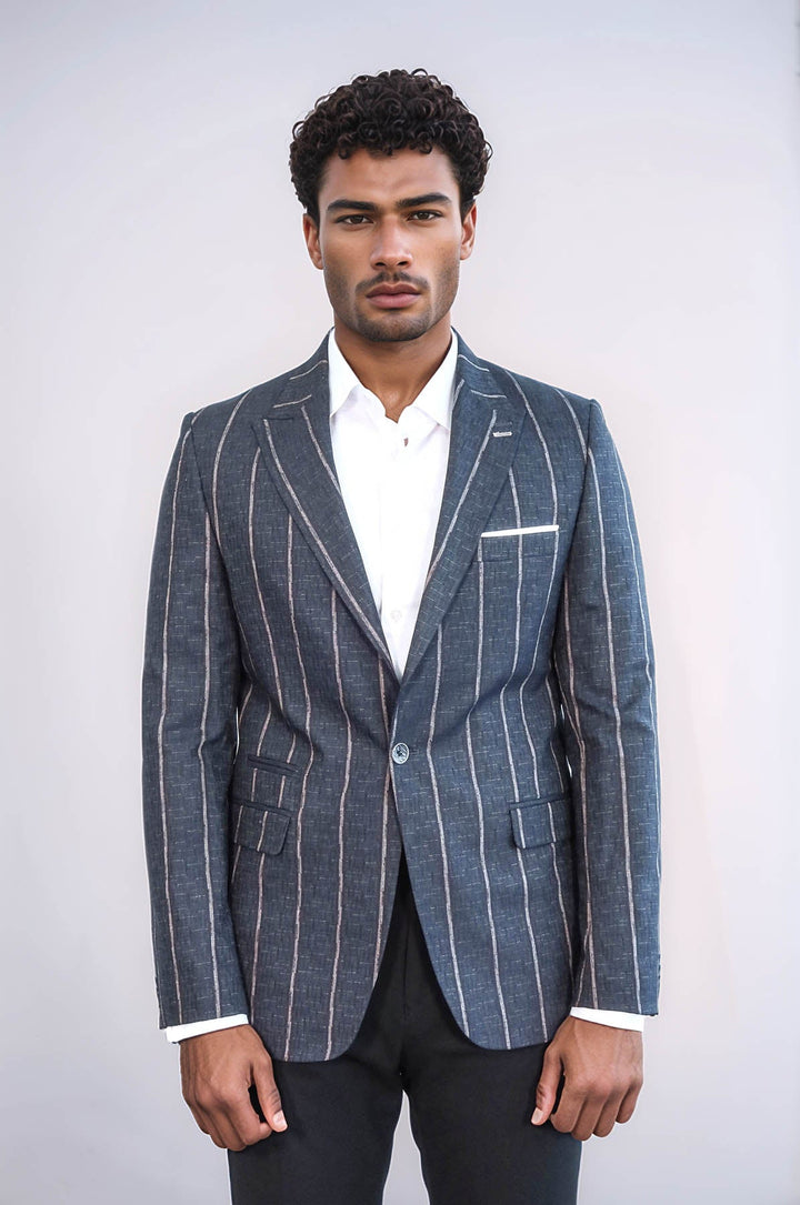 WSS Striped Dark Grey Slim-Fit Blazer  - Harrisonburg