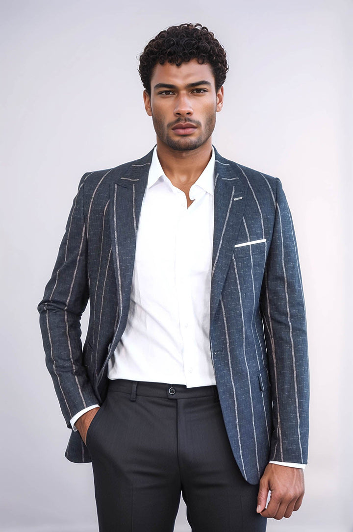 WSS Striped Dark Grey Slim-Fit Blazer  - Harrisonburg