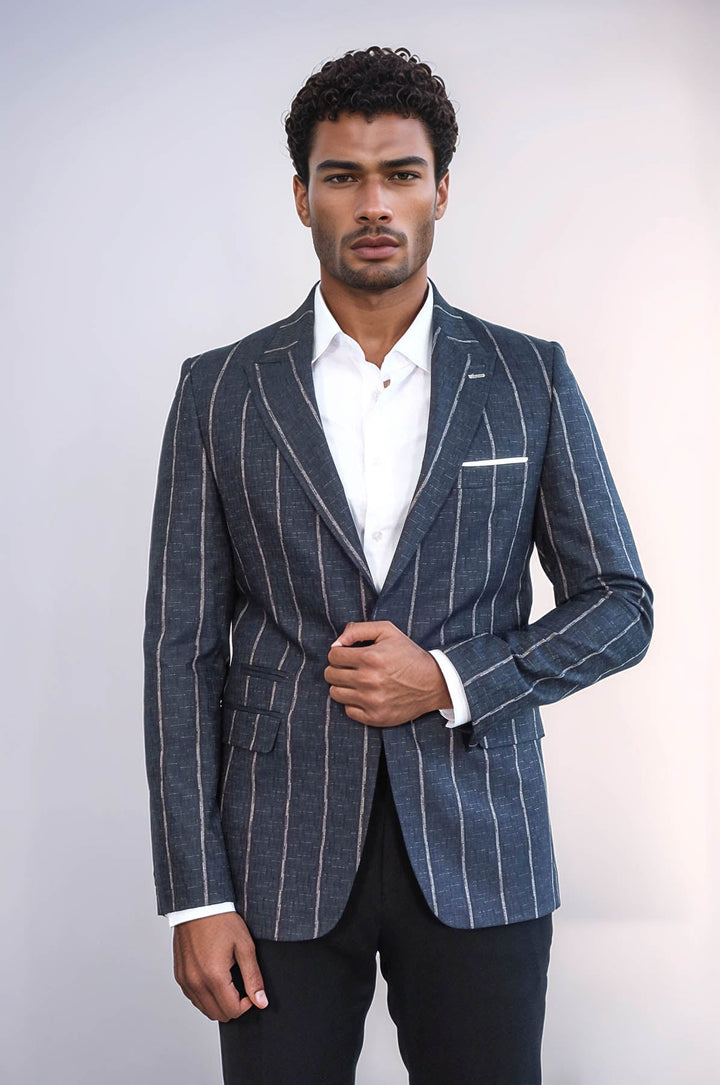 WSS Striped Dark Grey Slim-Fit Blazer  - Harrisonburg