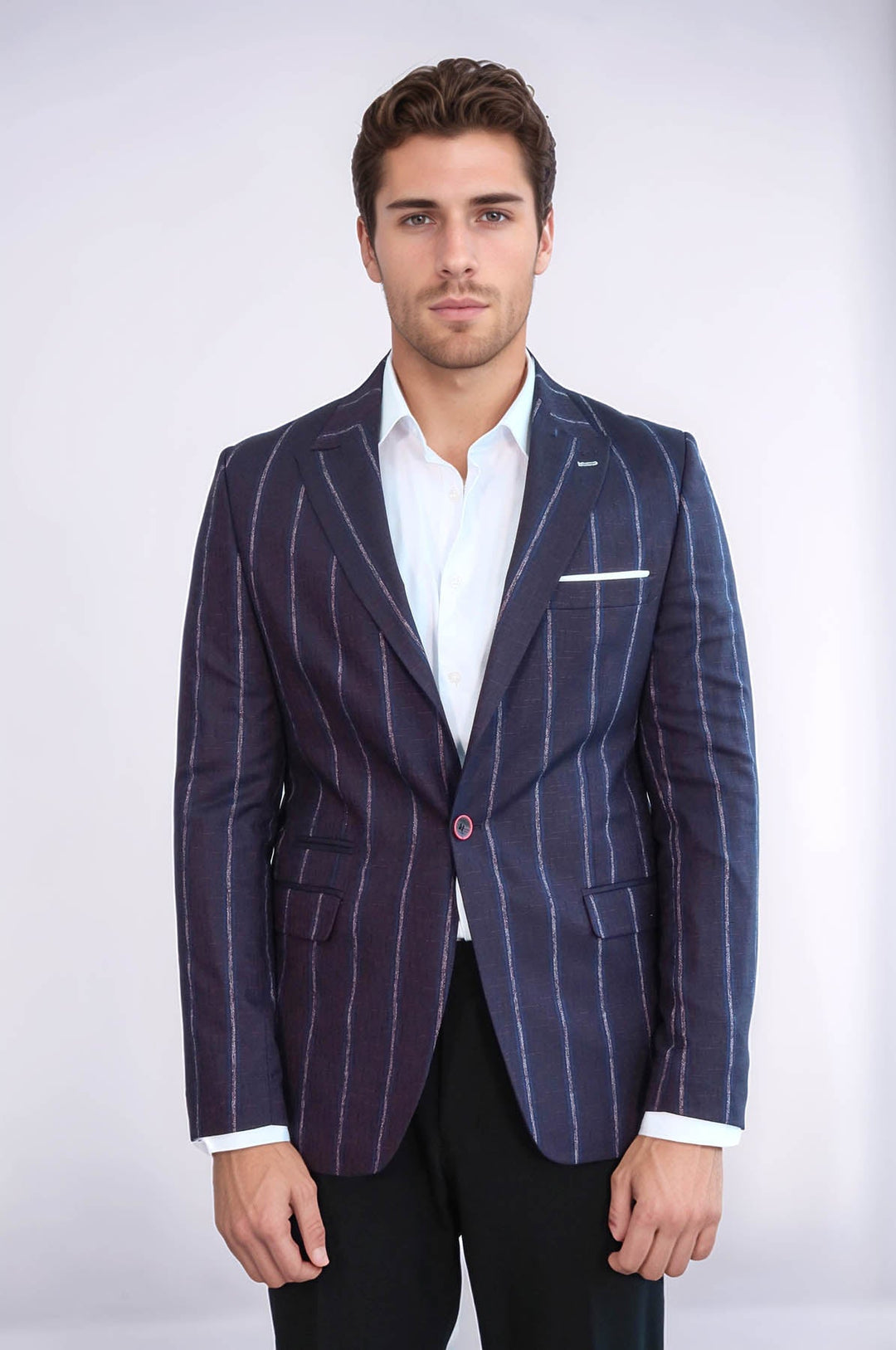WSS Striped Slim-Fit Burgundy Men Blazer  - Springville