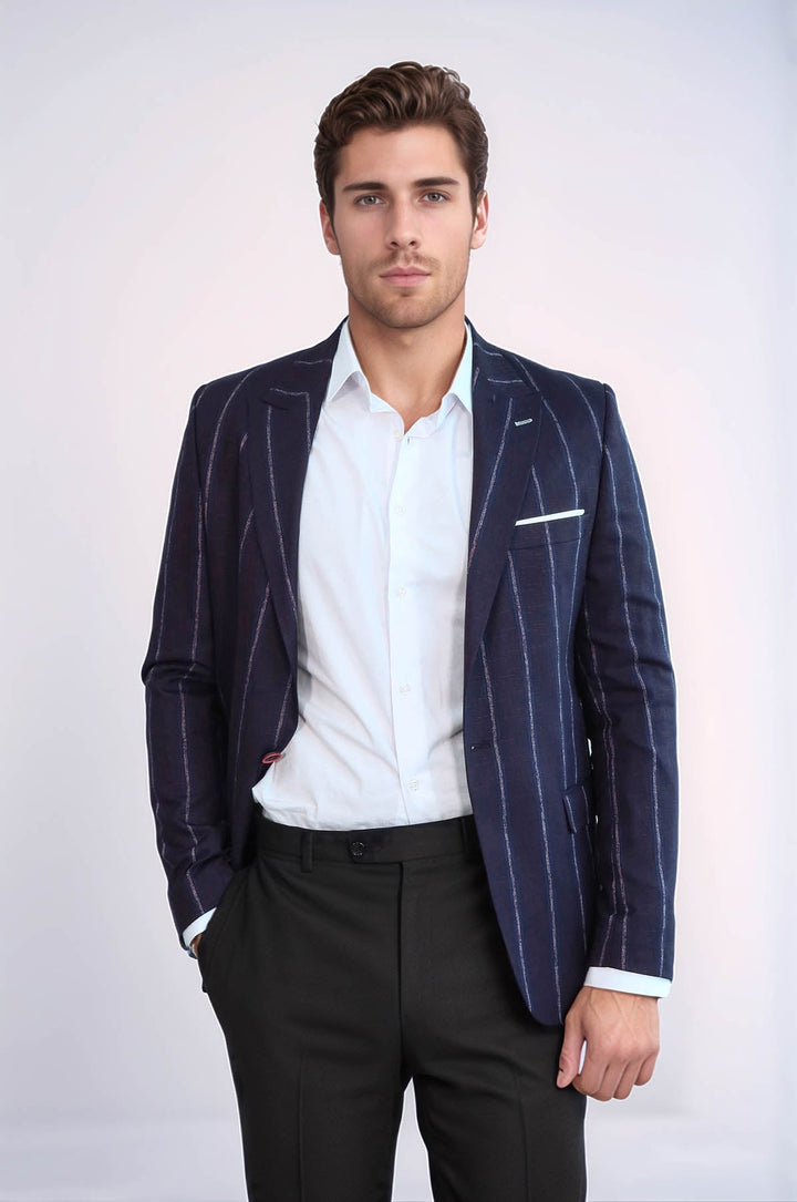WSS Striped Slim-Fit Burgundy Men Blazer  - Springville