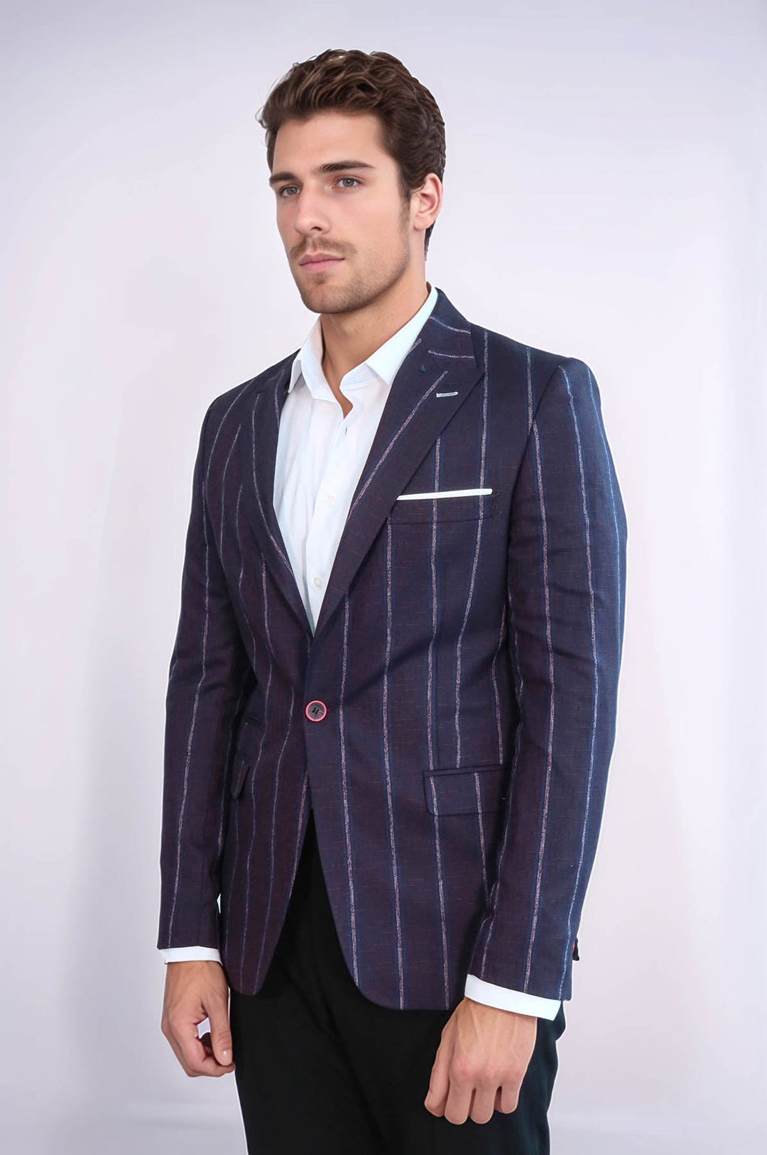 WSS Striped Slim-Fit Burgundy Men Blazer  - Springville