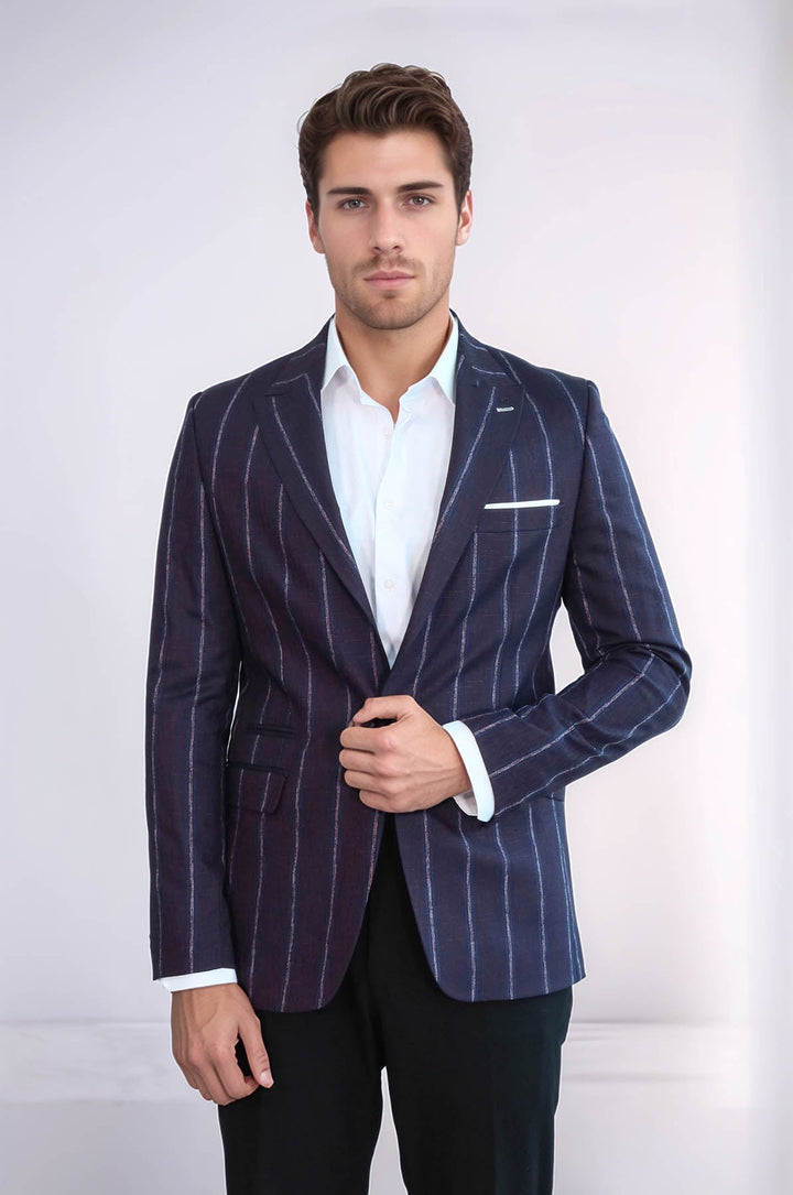 WSS Striped Slim-Fit Burgundy Men Blazer  - Springville