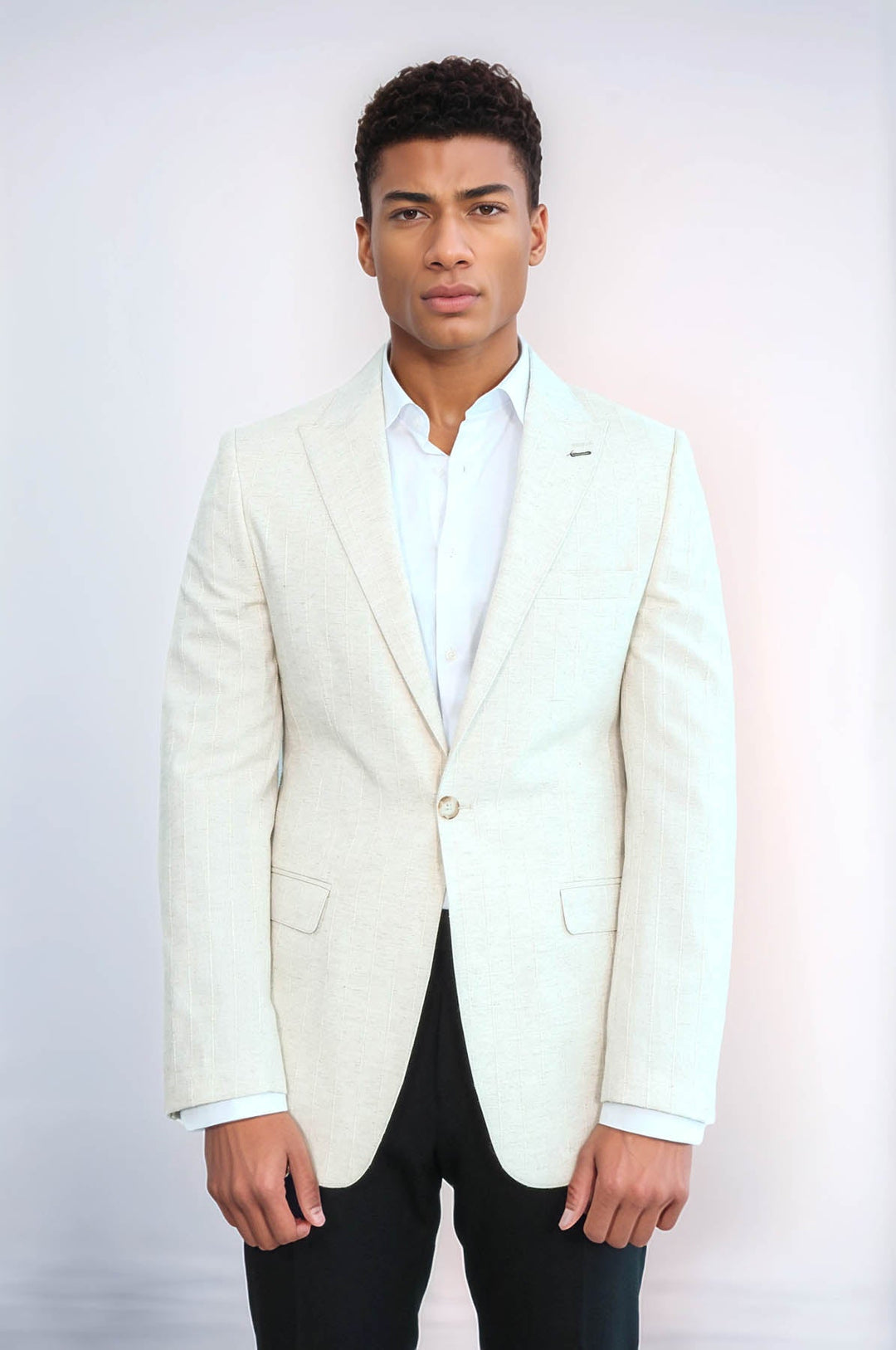WSS Striped Peak Lapel Cream Sport Jacket  - Viersen