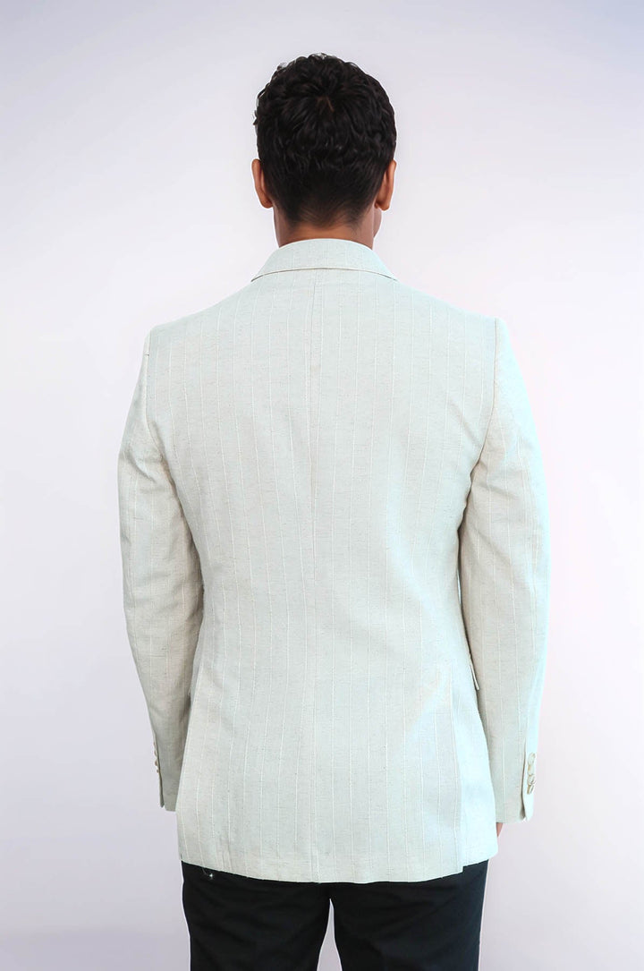 WSS Striped Peak Lapel Cream Sport Jacket  - Viersen