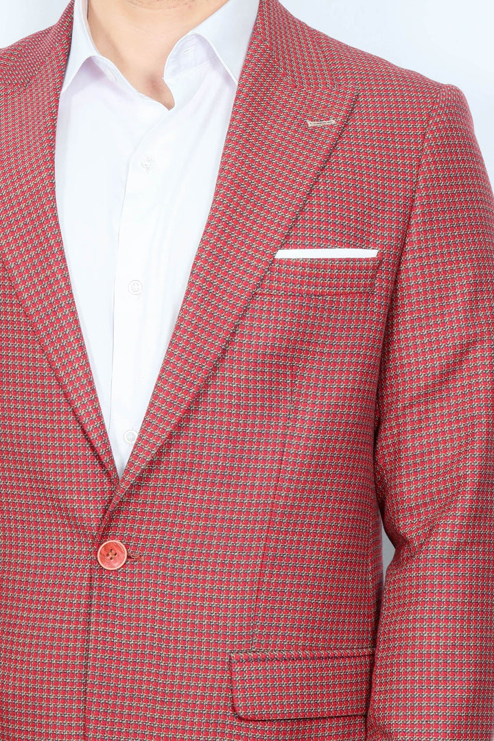 WSS Patterned Claret Red Slim-Fit Blazer  - La Barca