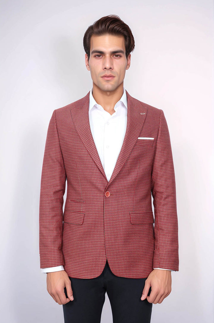 WSS Patterned Claret Red Slim-Fit Blazer  - La Barca