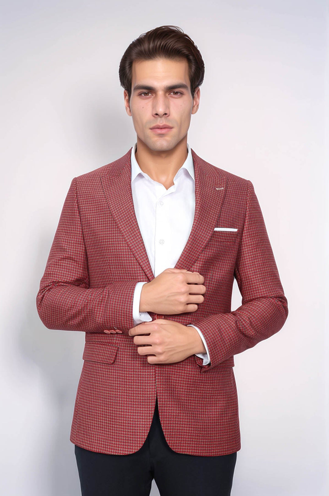 WSS Patterned Claret Red Slim-Fit Blazer  - La Barca
