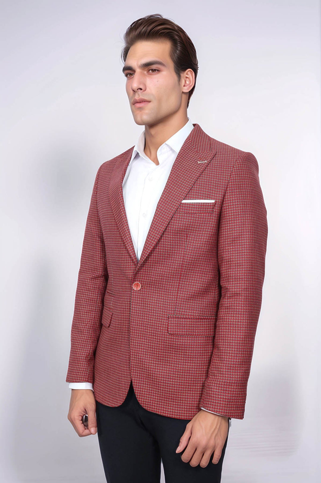 WSS Patterned Claret Red Slim-Fit Blazer  - La Barca