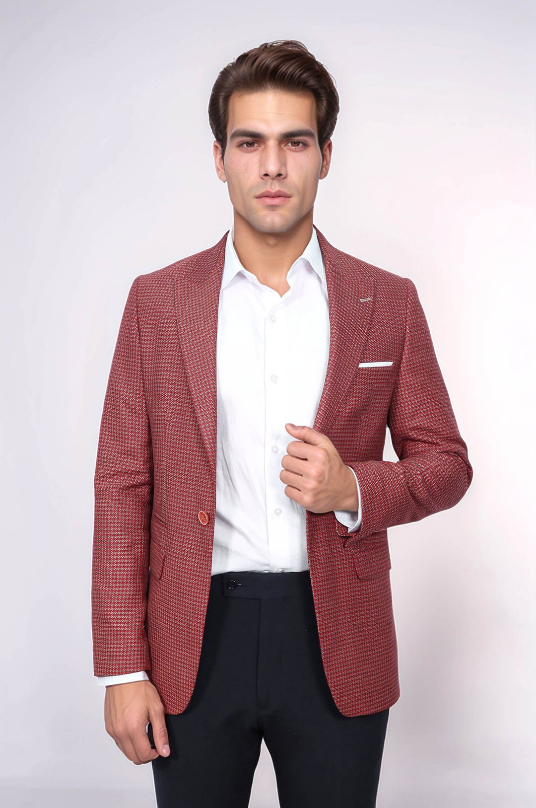 WSS Patterned Claret Red Slim-Fit Blazer  - La Barca