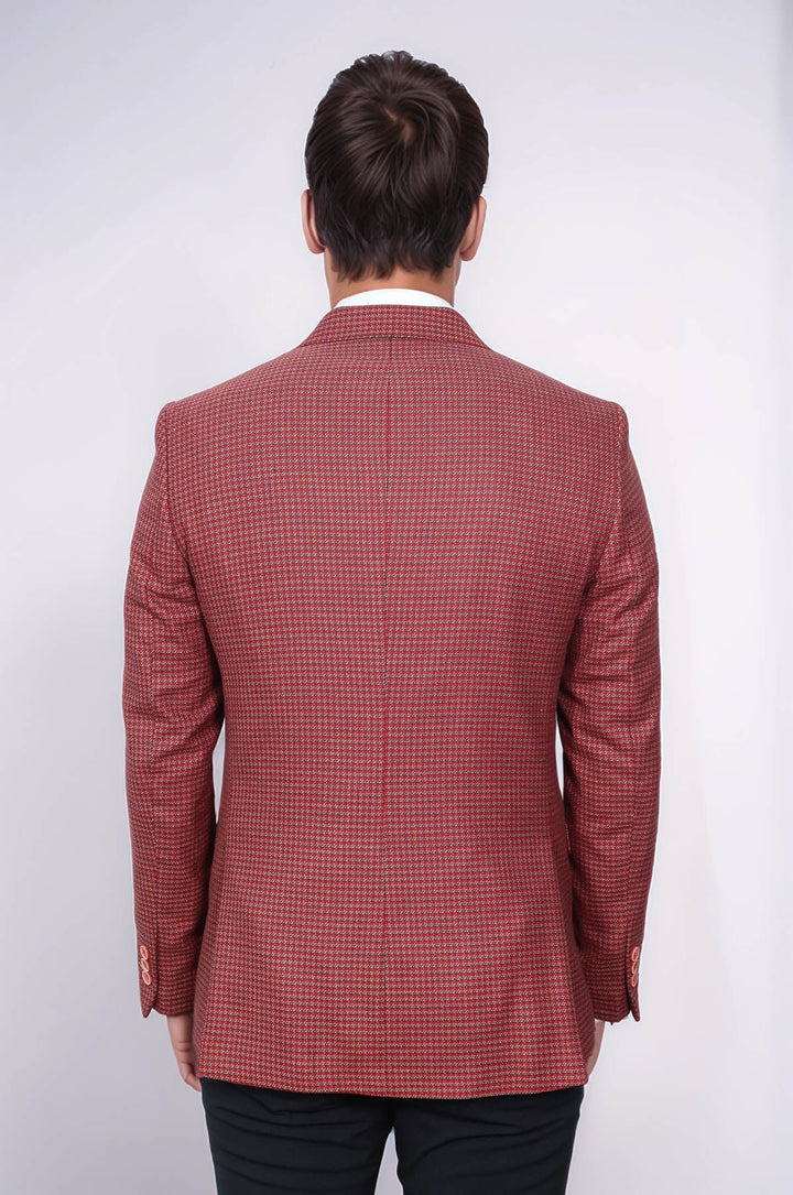 WSS Patterned Claret Red Slim-Fit Blazer  - La Barca