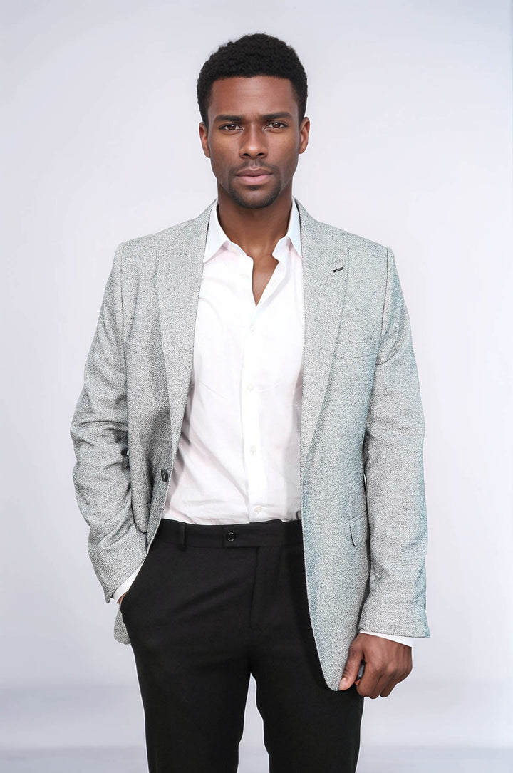WSS Patterned Slim Fit Grey Men Blazer  - Talence