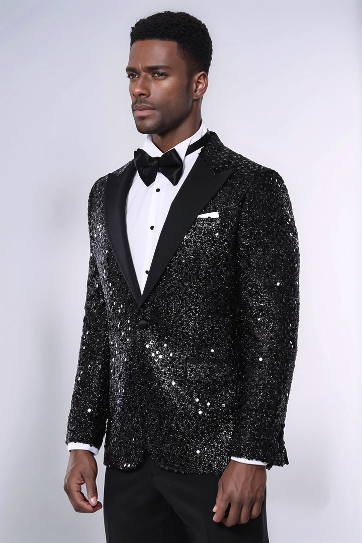 WSS Sequin Patterned Black Party Blazer  - Orizaba