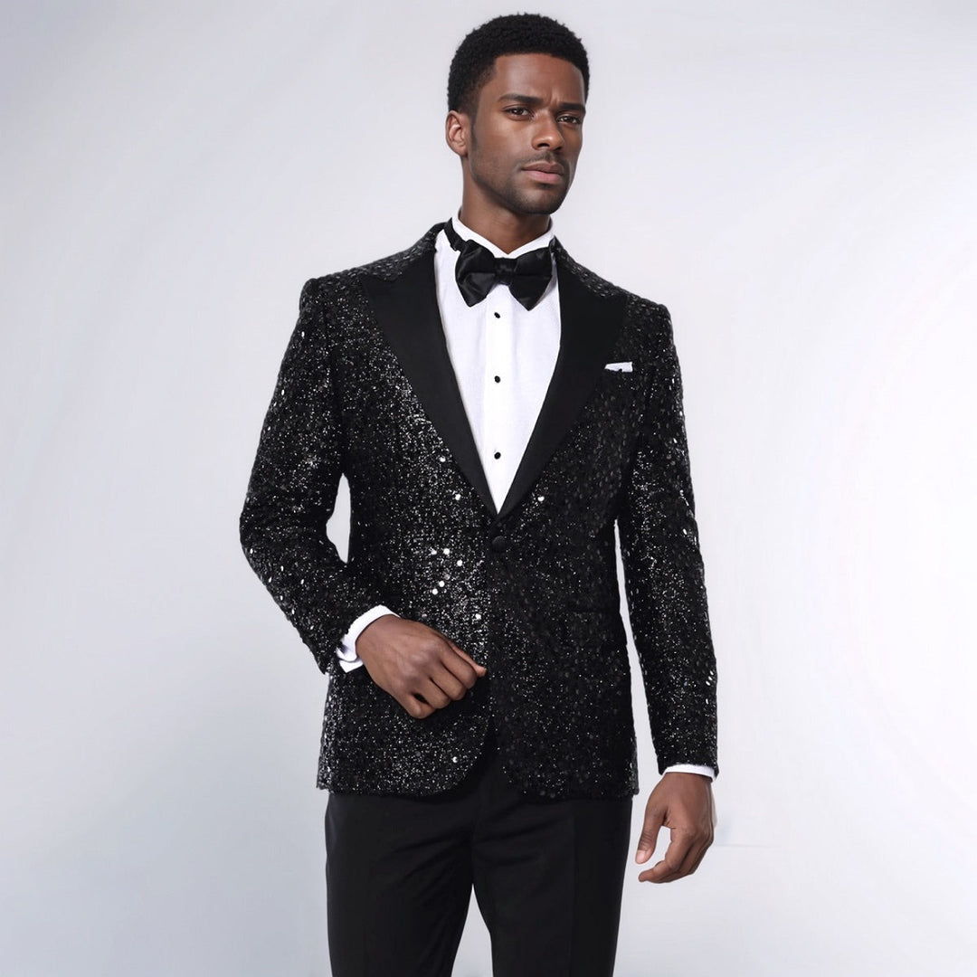 WSS Sequin Patterned Black Party Blazer  - Orizaba