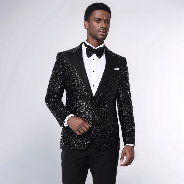 WSS Sequin Patterned Black Party Blazer  - Orizaba
