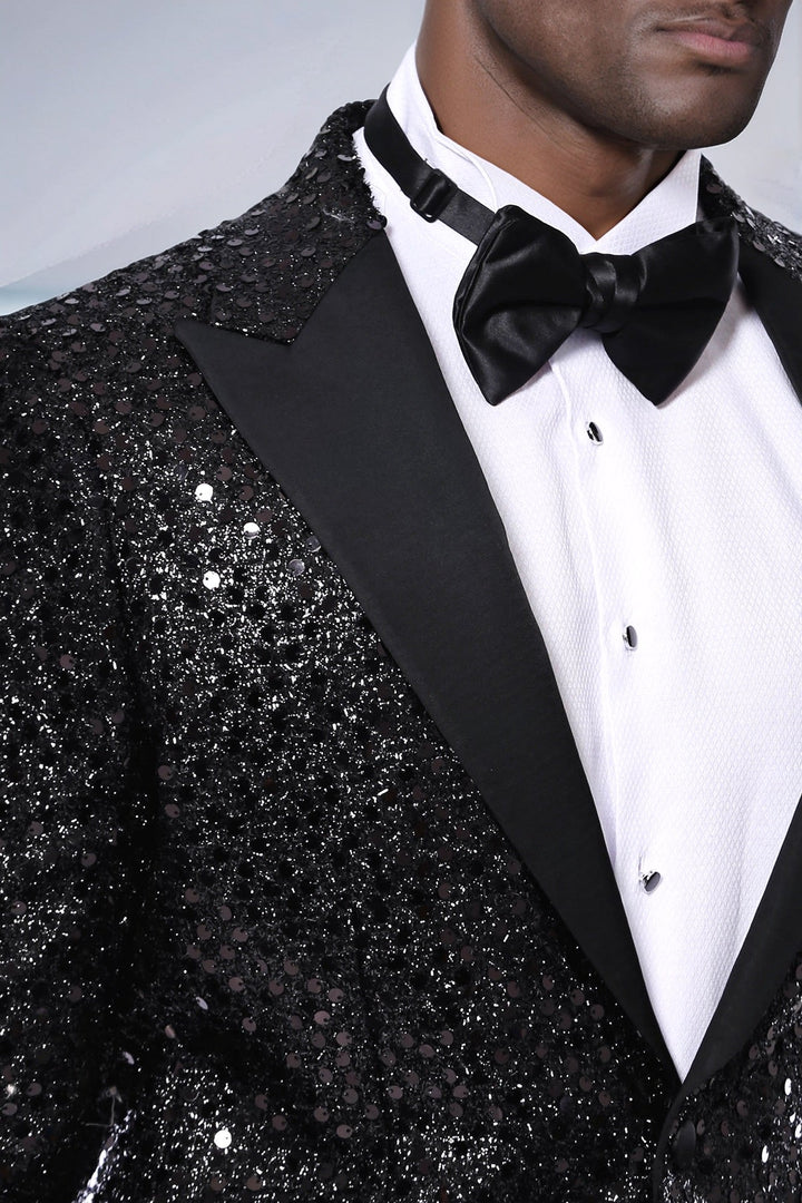 WSS Sequin Patterned Black Party Blazer  - Orizaba