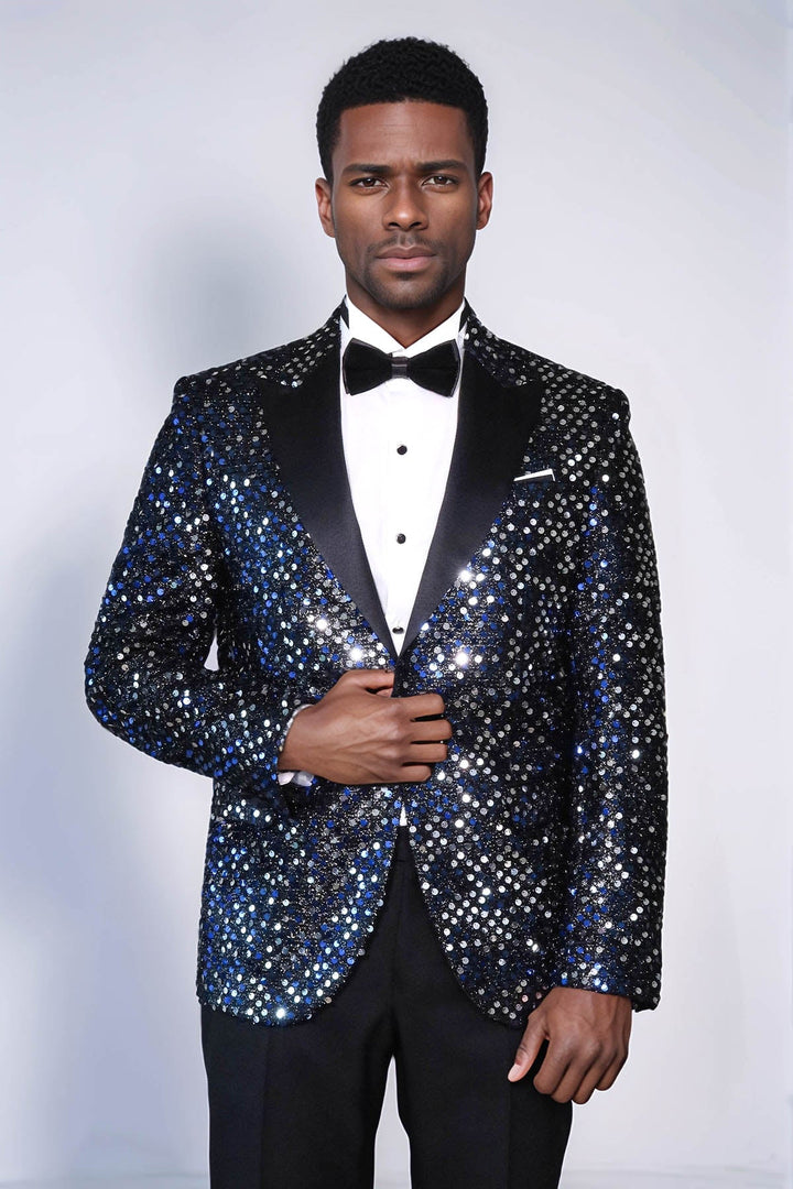 WSS Glitter Pattern Black Men Prom Blazer  - La Spezia