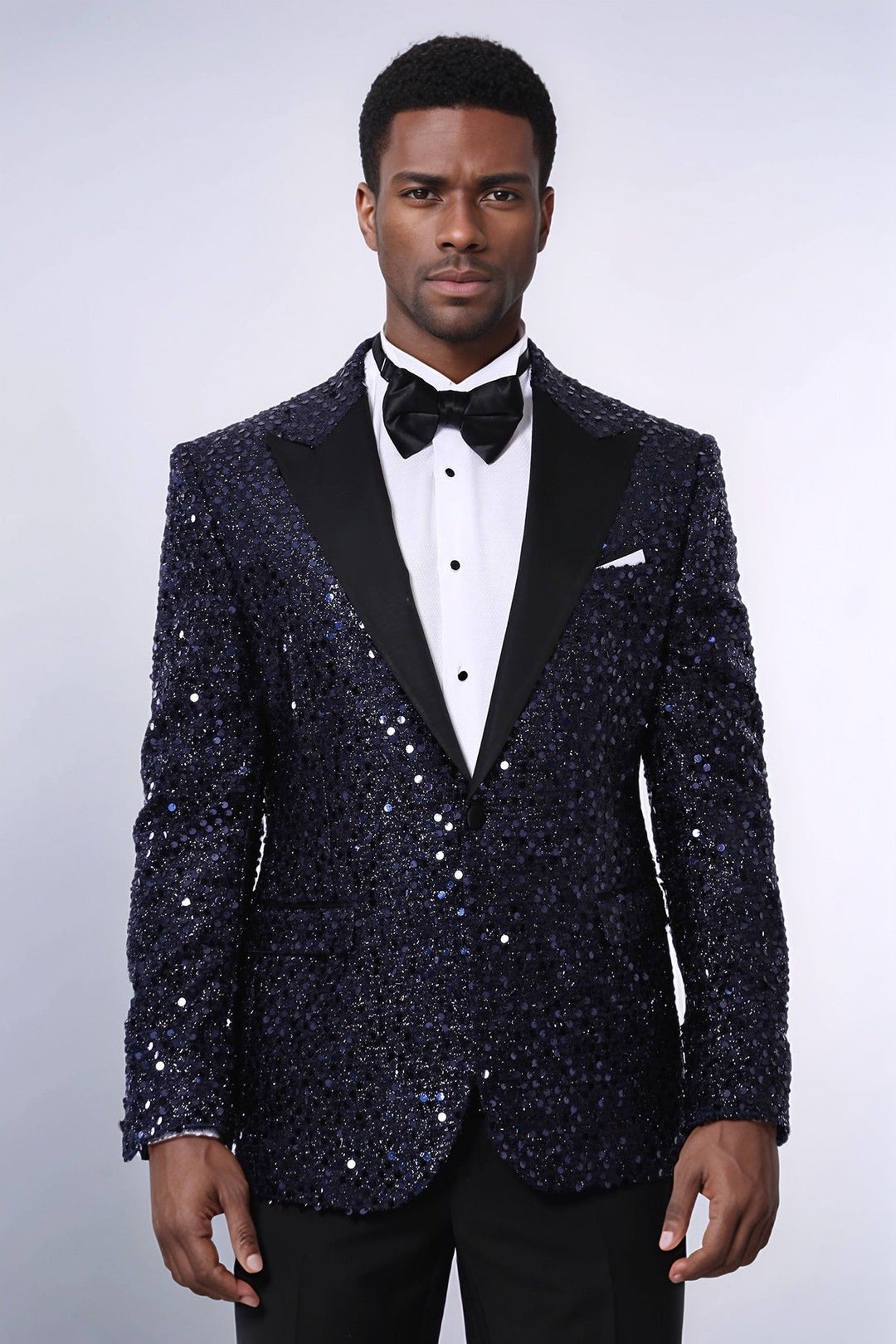 WSS Navy Blue Sequin Patterned Party Blazer  - North Bergen