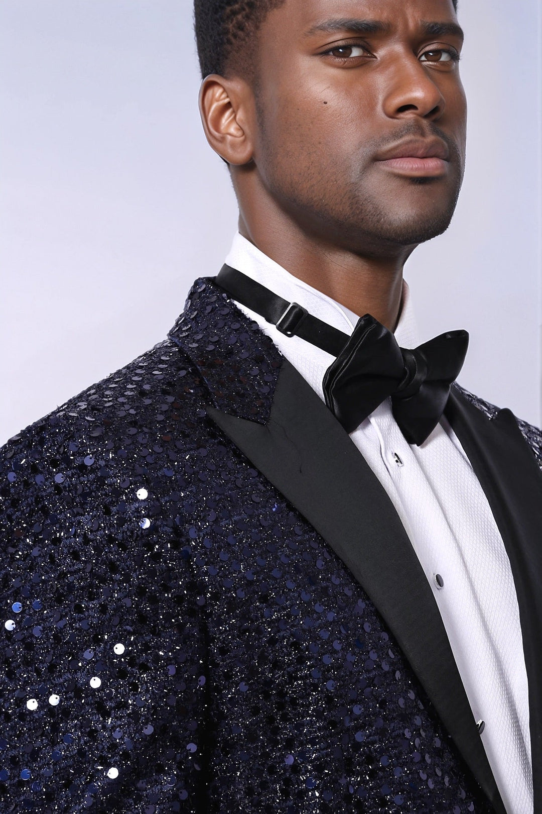WSS Navy Blue Sequin Patterned Party Blazer  - North Bergen