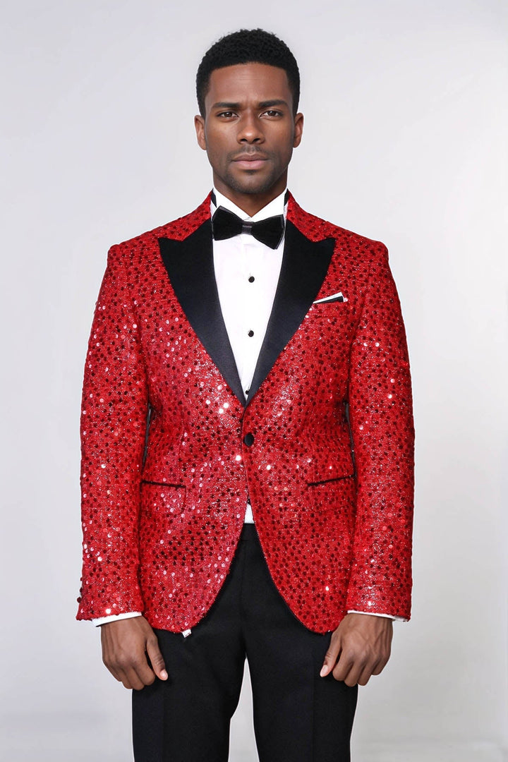 WSS Glitter Pattern Red Men Prom Blazer  - Tres Valles