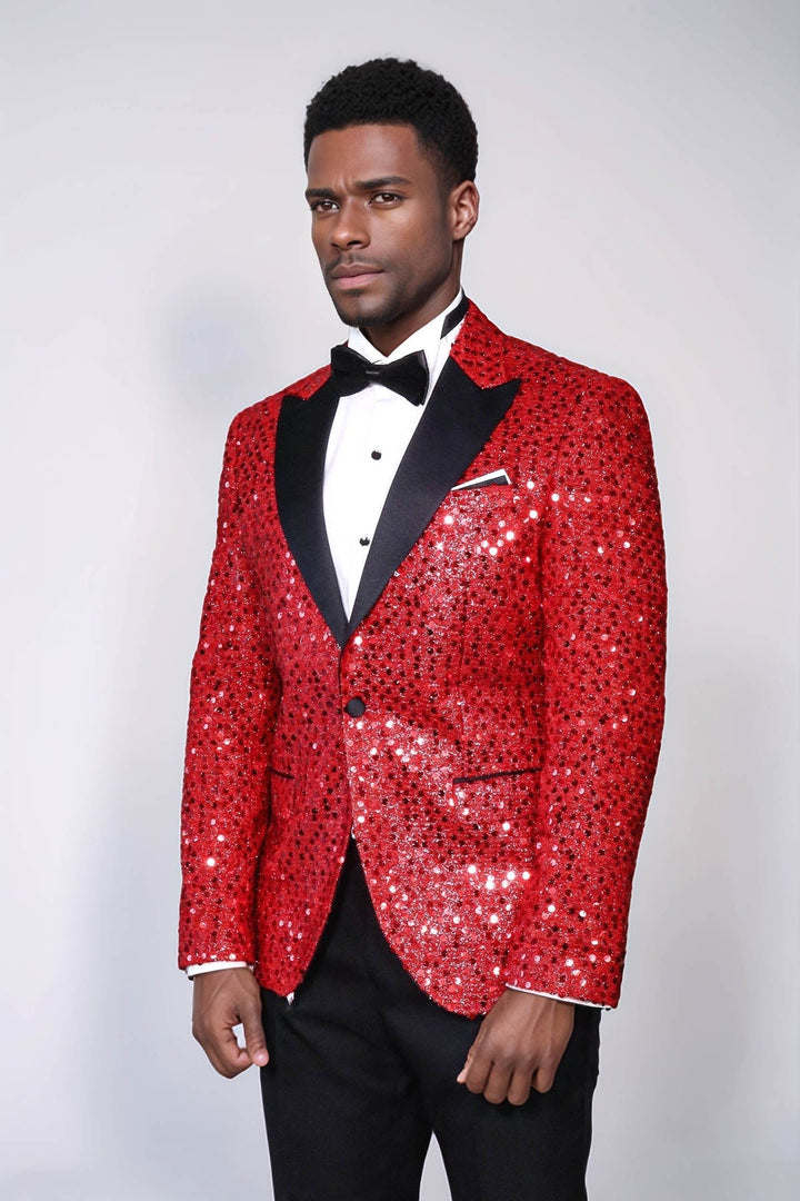 WSS Glitter Pattern Red Men Prom Blazer  - Tres Valles