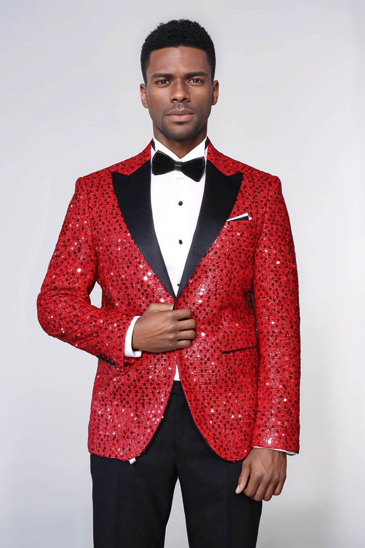 WSS Glitter Pattern Red Men Prom Blazer  - Edinburg