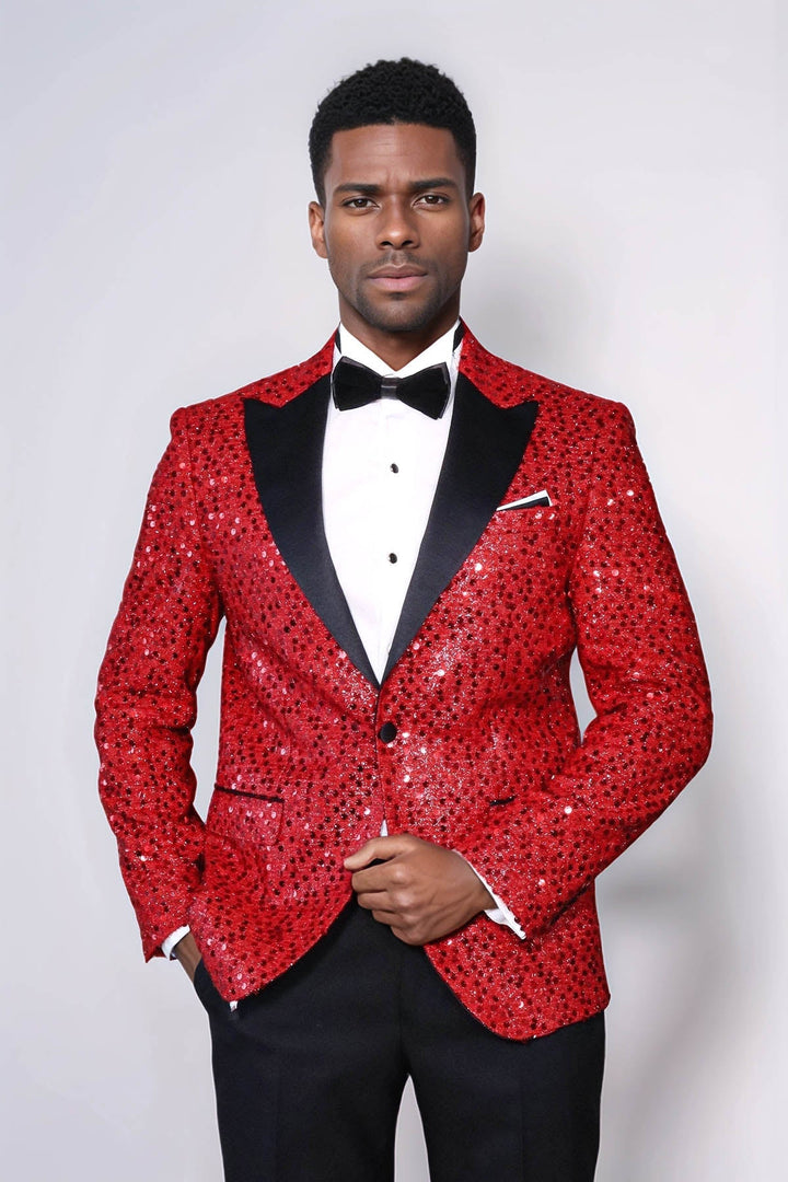 WSS Glitter Pattern Red Men Prom Blazer  - Tres Valles