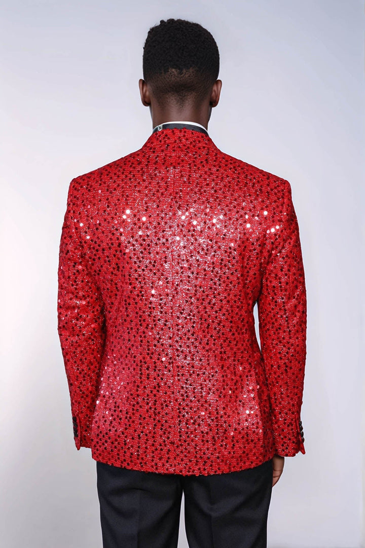 WSS Glitter Pattern Red Men Prom Blazer  - Tres Valles