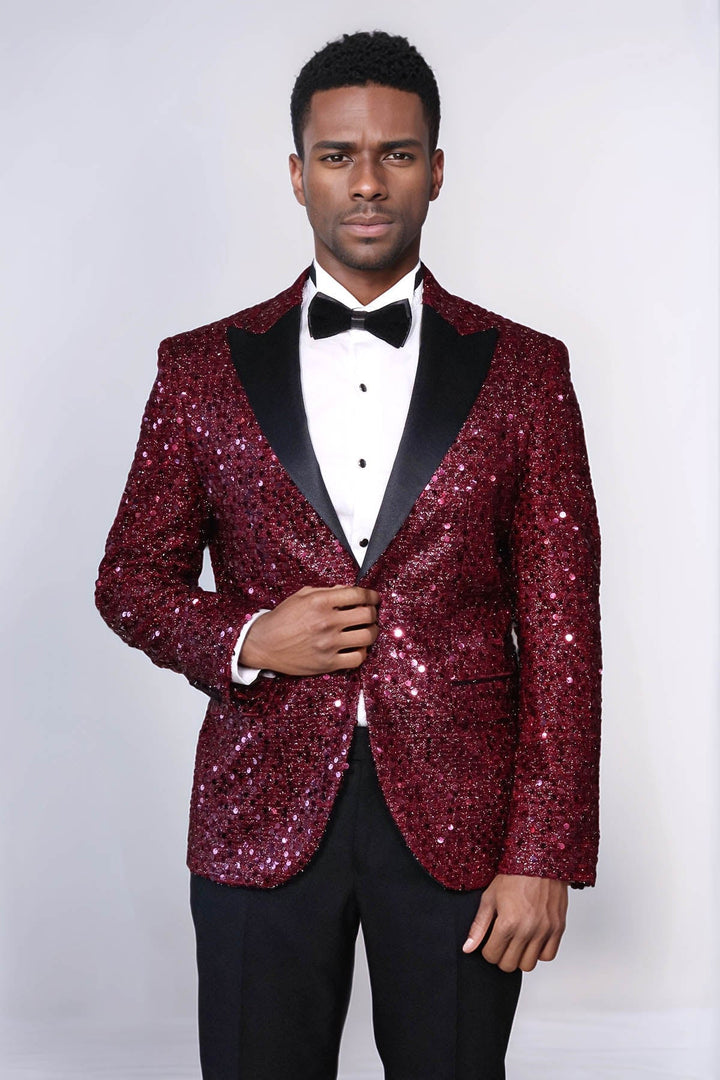 WSS Glitter Pattern Burgundy Men Prom Blazer  - Velsen-Zuid