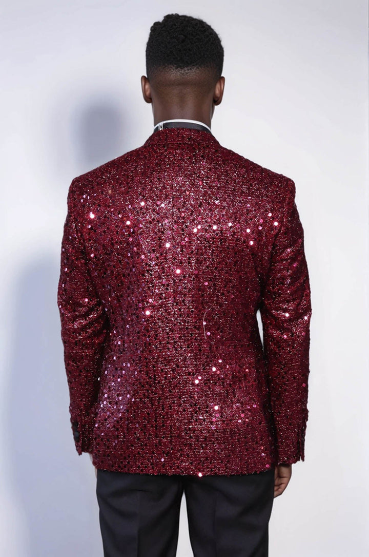 WSS Glitter Pattern Burgundy Men Prom Blazer  - Acambay