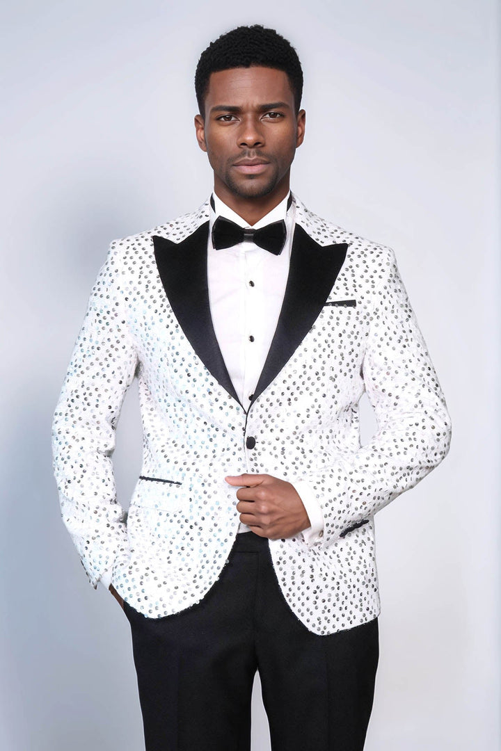 WSS Glitter Pattern White Men Prom Blazer  - Newcastle under Lyme